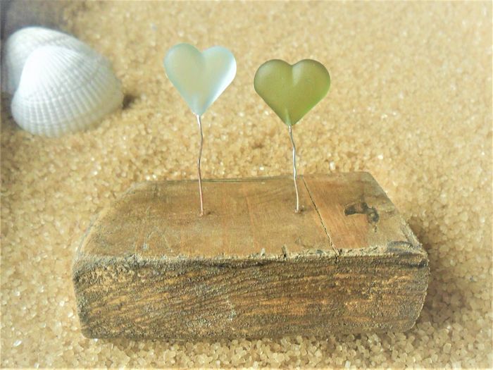 Sea glass and reclaimed wood sculptures